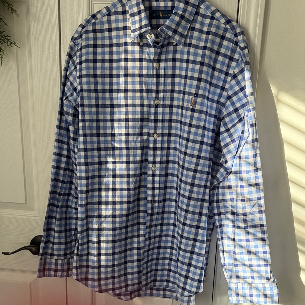 Polo Ralph Lauren Men's Blue and White Checkered Shirt